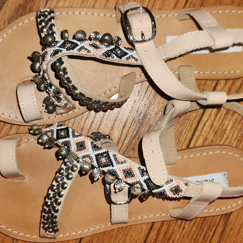Steve Madden Beige and Black Beaded Sandals